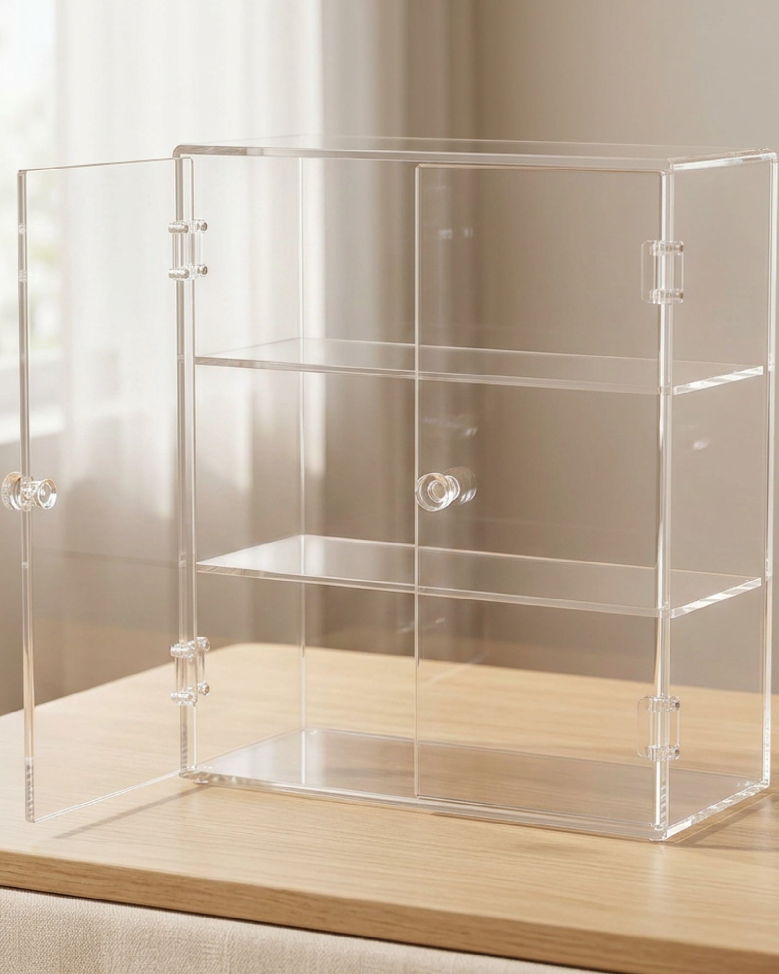 Zwms Clear Acrylic Double-Door Cosmetic Cabinet with 3 Shelves - Lifestyle view