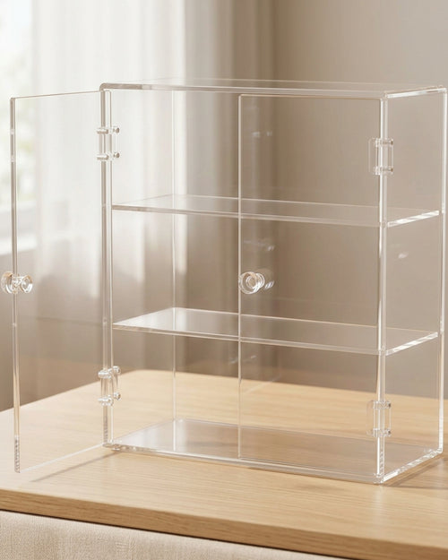 Zwms Clear Acrylic Double-Door Cosmetic Cabinet with 3 Shelves - Lifestyle view
