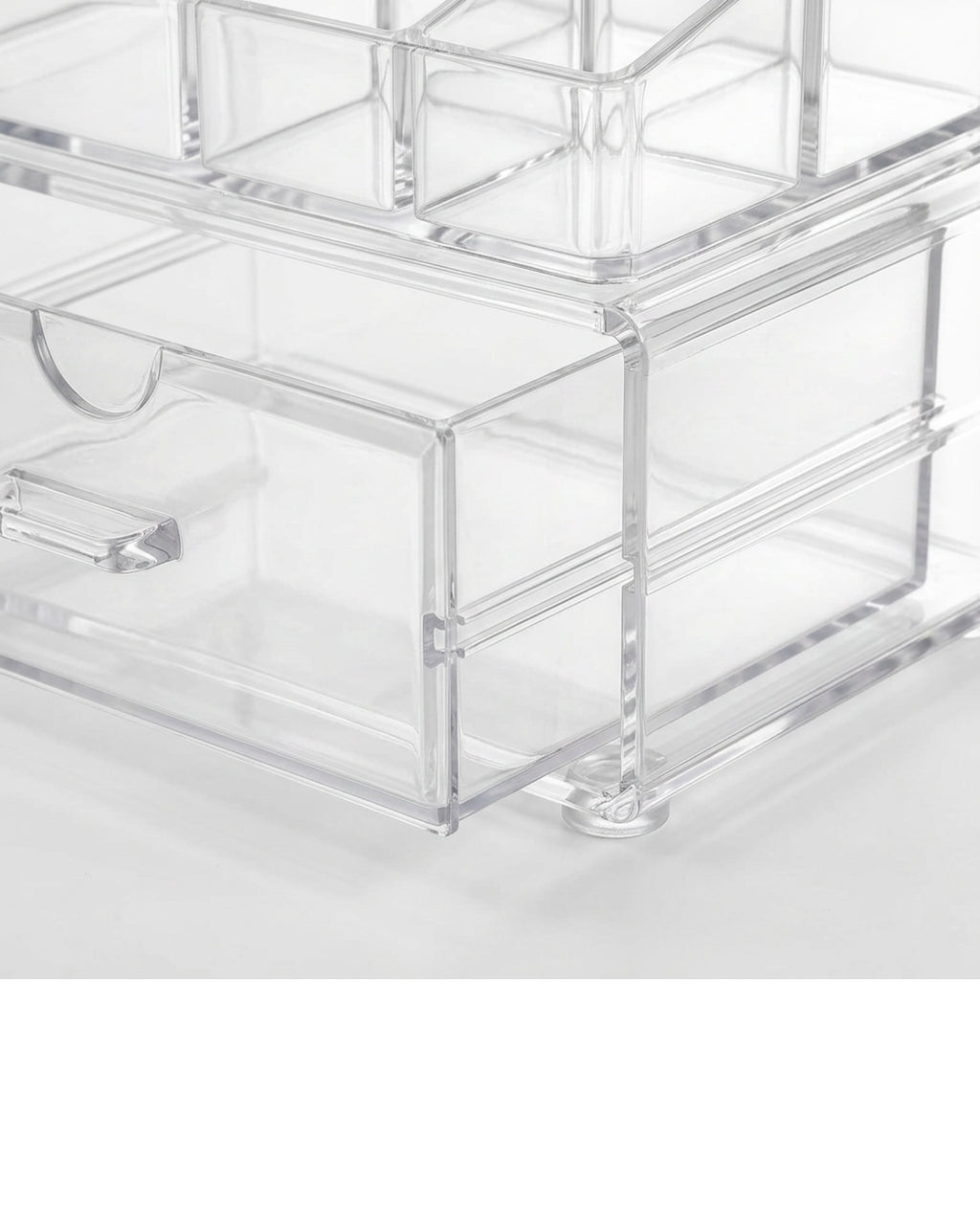 Zwms Clear Acrylic Four-Drawer Cosmetic Chest with 6 Upper Compartments - Detail view