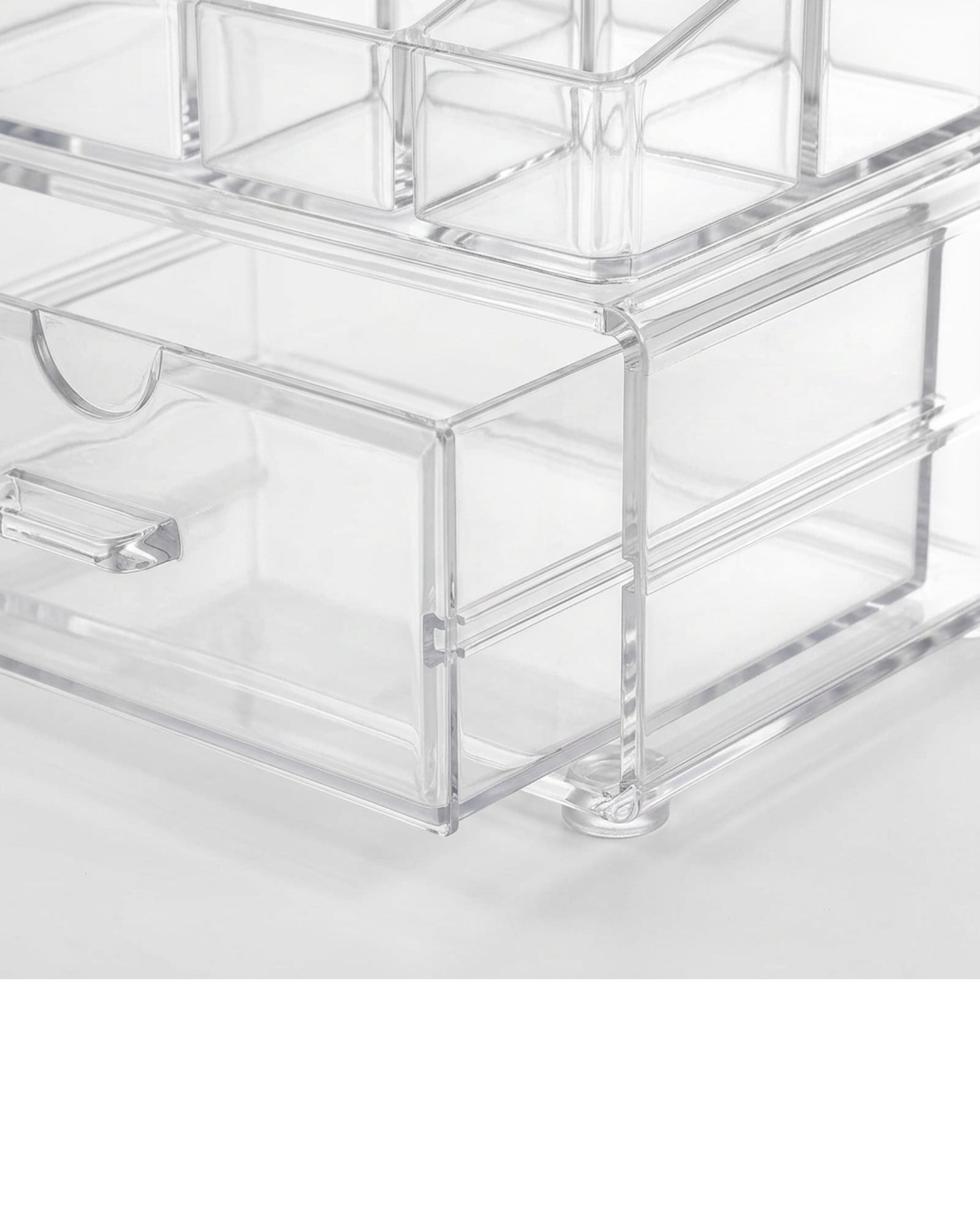 Zwms Clear Acrylic Four-Drawer Cosmetic Chest with 6 Upper Compartments - Detail view