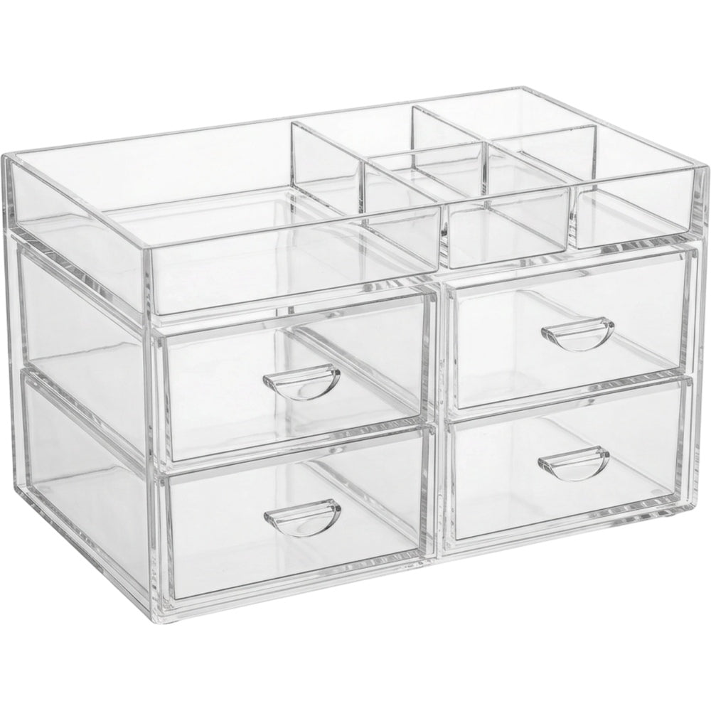 Zwms Clear Acrylic Four-Drawer Cosmetic Chest with 6 Upper Compartments - Product view
