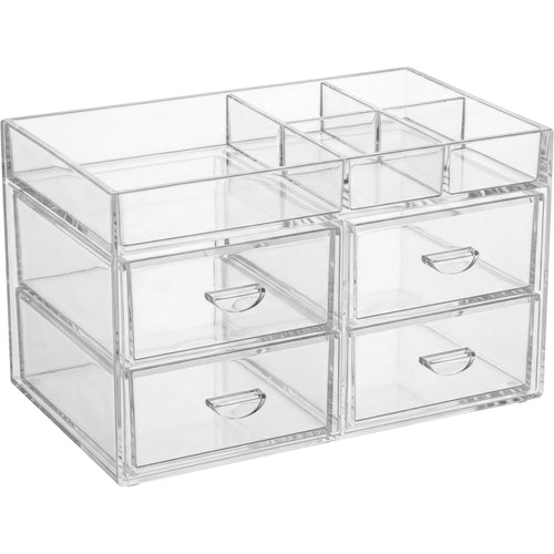 Zwms Clear Acrylic Four-Drawer Cosmetic Chest with 6 Upper Compartments - Product view