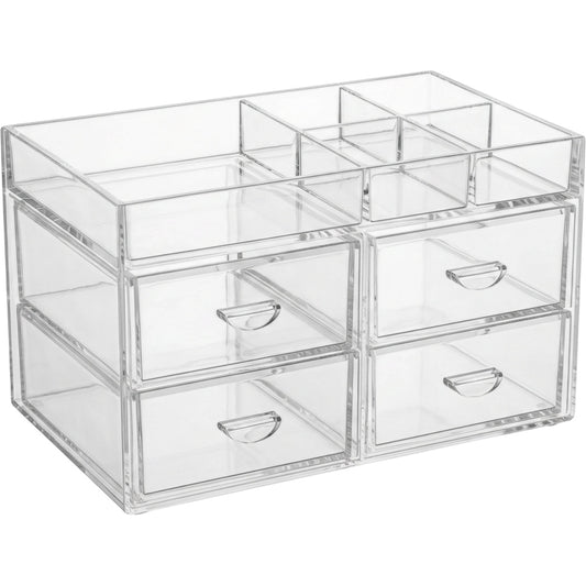 Zwms Clear Acrylic Four-Drawer Cosmetic Chest with 6 Upper Compartments - Product view