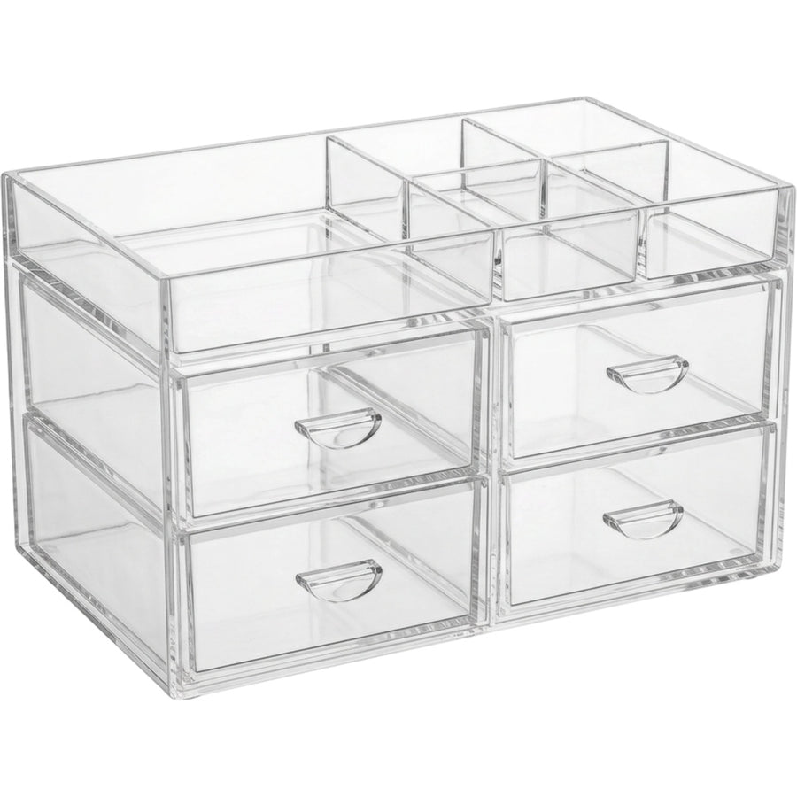 Zwms Clear Acrylic Four-Drawer Cosmetic Chest with 6 Upper Compartments